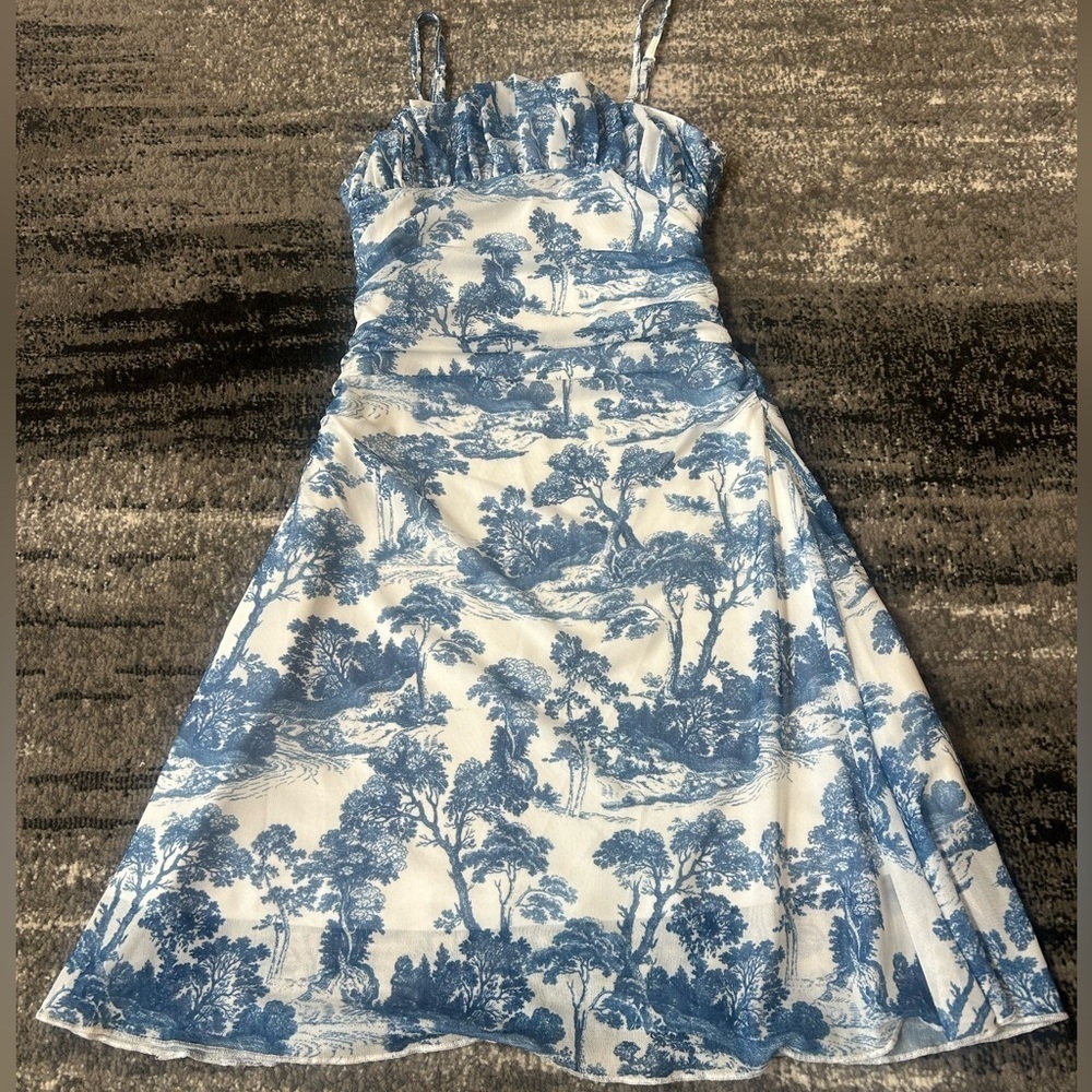 SHEIN Toile Sheer Overlay Dress With Ruching